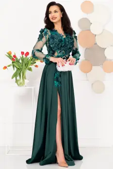Rochie de seara eleganta verde Ofelia cu flori 3D imagine