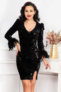 Rochie de seara Elma pretioasa neagra cu paiete si fulgi imagine