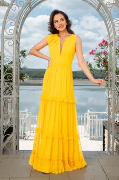 Rochie de seara galbena cu volane imagine