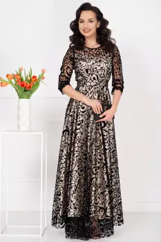 Rochie de seara lunga Francesca cu model din catifea si dublura bej imagine