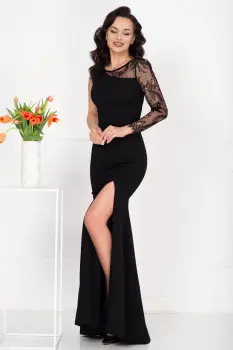 Rochie de seara neagra eleganta Jessie cu maneca din dantela imagine