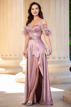 Rochie de seara rose Valeria din tafta cu paiete si fulgi imagine