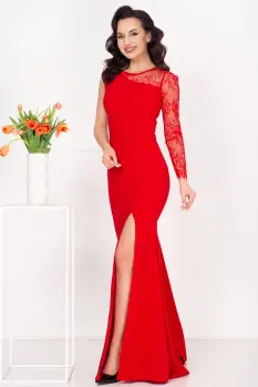 Rochie de seara rosie eleganta Jessie cu maneca din dantela imagine