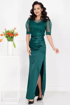 Rochie de seara Sophia verde din tafta cu bust din paiete imagine