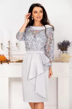 Rochie de soacra Danna argintie cu flori de catifea si peplum imagine