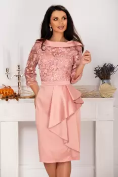 Rochie de soacra Danna rose cu flori de catifea si peplum imagine