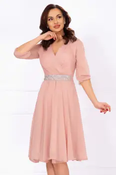 Rochie de soacra in clos rose cu cordon stralucitor in talie imagine