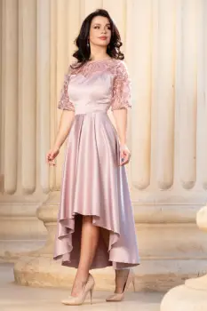 Rochie de soacra rose cu flori 3D si pliseuri imagine