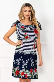 Rochie de vara Kaya cu imprimeu in dungi si volan decorativ imagine