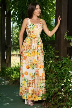 Rochie de vara lunga cu imprimeu tropical imagine