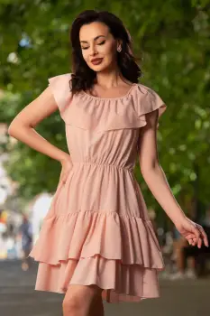 Rochie de vara roz scurta in clos cu volane imagine