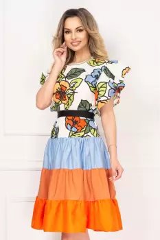 Rochie de vara Venezia cu volanase si imprimeu floral multicolor imagine