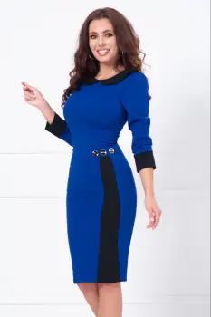 Rochie de zi conica albastru royal Lily cu guler si mansete negre imagine