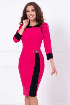 Rochie de zi conica ciclame Lily cu guler si mansete negre imagine