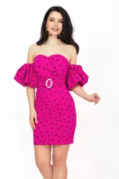 Rochie de zi cu buline Layla fucsia cu maneci gogosar imagine