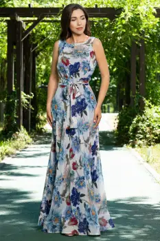 Rochie de zi din voal fin lunga cu imprimeu floral imagine