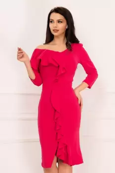 Rochie de zi eleganta Clarisa fucsia cu volanas imagine