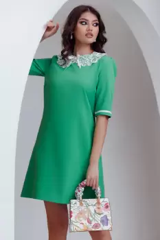 Rochie de zi Fofy verde in A cu guler brodat imagine