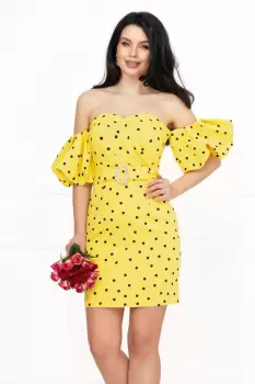 Rochie de zi galbena cu buline Layla cu maneci gogosar imagine