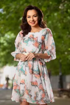 Rochie de zi in clos Adana din voal cu imprimeu tip pictura imagine