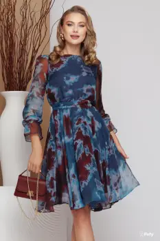 Rochie de zi in clos din sifon matasos cu imprimeu tip pictura imagine