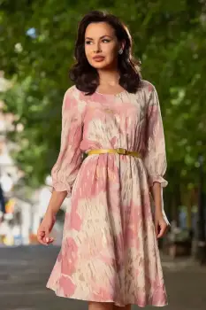 Rochie de zi in clos Iraida roz cu insertii aurii imagine