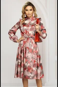 Rochie de zi midi in clos cu imprimeu tip pictura imagine