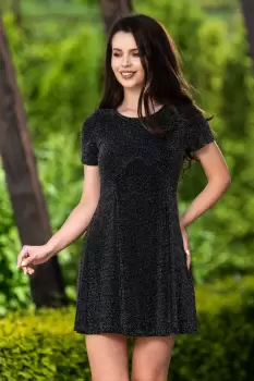 Rochie de zi mini neagra din lurex imagine