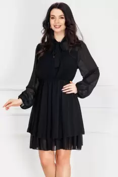 Rochie de zi neagra din voal cu pliseuri in zona bustului imagine