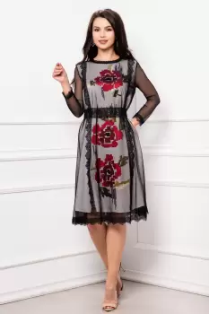 Rochie de zi traditionala Effect cu broderie si tulle imagine