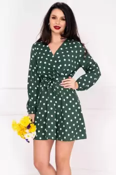 Rochie de zi verde cu buline albe imagine