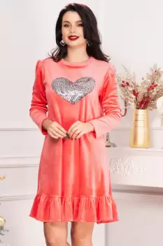 Rochie din catifea Alma roz cu inima din paiete imagine