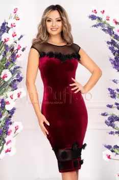 Rochie din catifea bordo cu flori 3D imagine