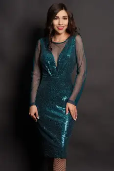 Rochie eleganta de ocazie Celeste cu paiete verzi si maneci din tulle imagine