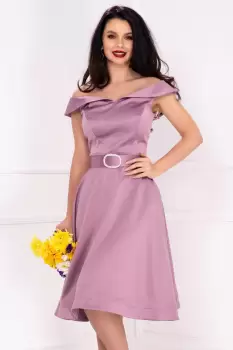 Rochie eleganta in clos Roberta rose cu umeri cazuti imagine