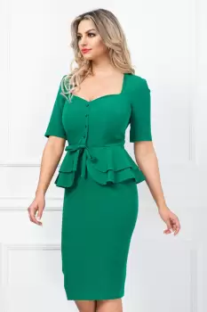 Rochie eleganta InPuff office verde conica cu peplum imagine