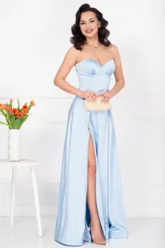 Rochie eleganta lunga Bianca bleu din tafta imagine