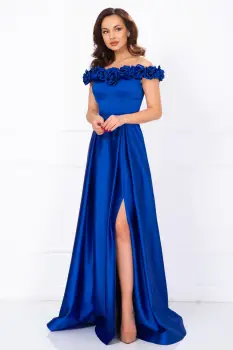 Rochie eleganta lunga Penelope royal cu trandafiri pretiosi imagine