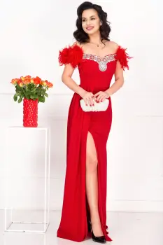 Rochie eleganta lunga rosie tip sirena Alissa cu fulgi si trena imagine