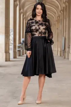 Rochie eleganta midi in clos Paulina cu broderie neagra imagine