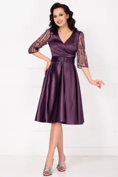 Rochie eleganta midi mov Britney in clos cu maneci din tulle imagine
