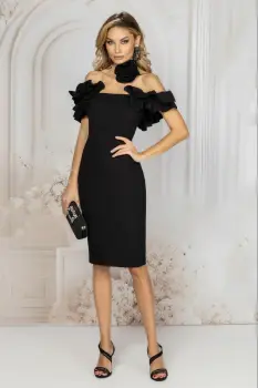 Rochie eleganta neagra conica cu volane decorative imagine