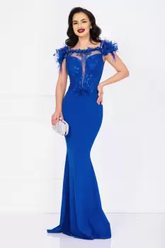 Rochie eleganta Noely albastru royal cu broderie pretioasa si fulgi imagine