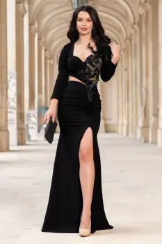 Rochie eleganta pretioasa Vanda tip sirena cu flori 3D imagine