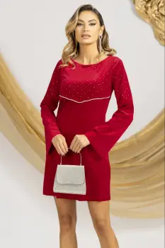 Rochie eleganta rosie din catifea croi tip A imagine