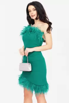 Rochie eleganta Skylar verde asimetrica cu fulgi imagine