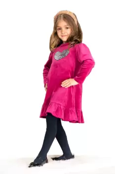 Rochie fetita Alma mov din catifea cu inima din paiete imagine