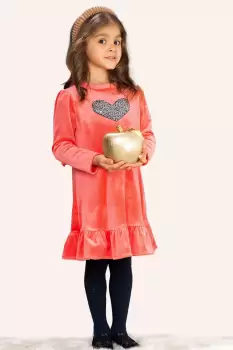 Rochie fetita Alma roz din catifea cu inima din paiete imagine