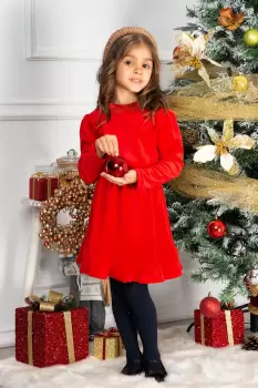 Rochie fetita din catifea Fiolla in clos cu guler imagine