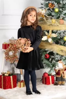 Rochie fetita din catifea neagra Fiolla in clos cu guler imagine